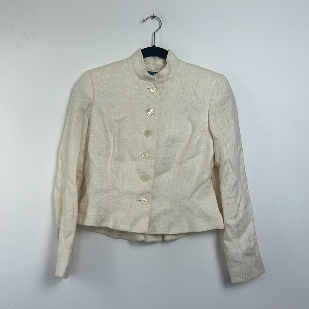 Ralph Lauren Cream Textured Button Front Blazer